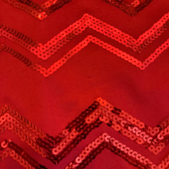 Profile red chevron sequin semi formal HOCO party mini dress scoop neck festive - Picture 13 of 14